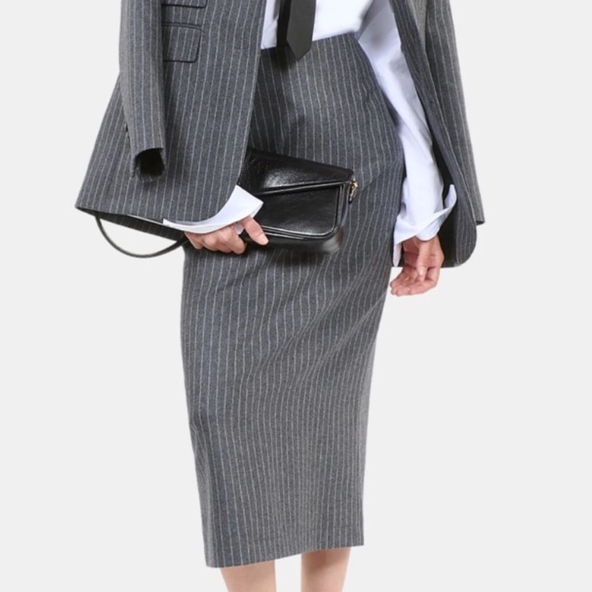 The Kooples Wool-Cashmere Pinstripe Pencil Midi Skirt Size 4 Us 10 Bnwt